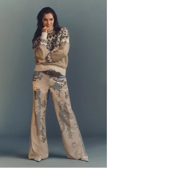 ANTHROPOLOGIE Pilcro Sequin High-Rise Wide-Leg Skater Jeans 28 blue nwt - Picture 2 of 5